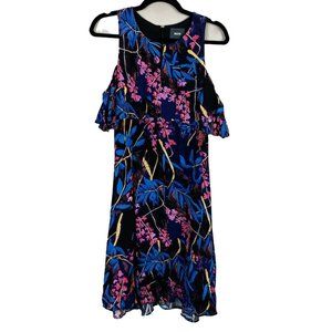 Maeve Anthropologie Elia Dress Size 2 Cold Shoulder Pink Blue Floral